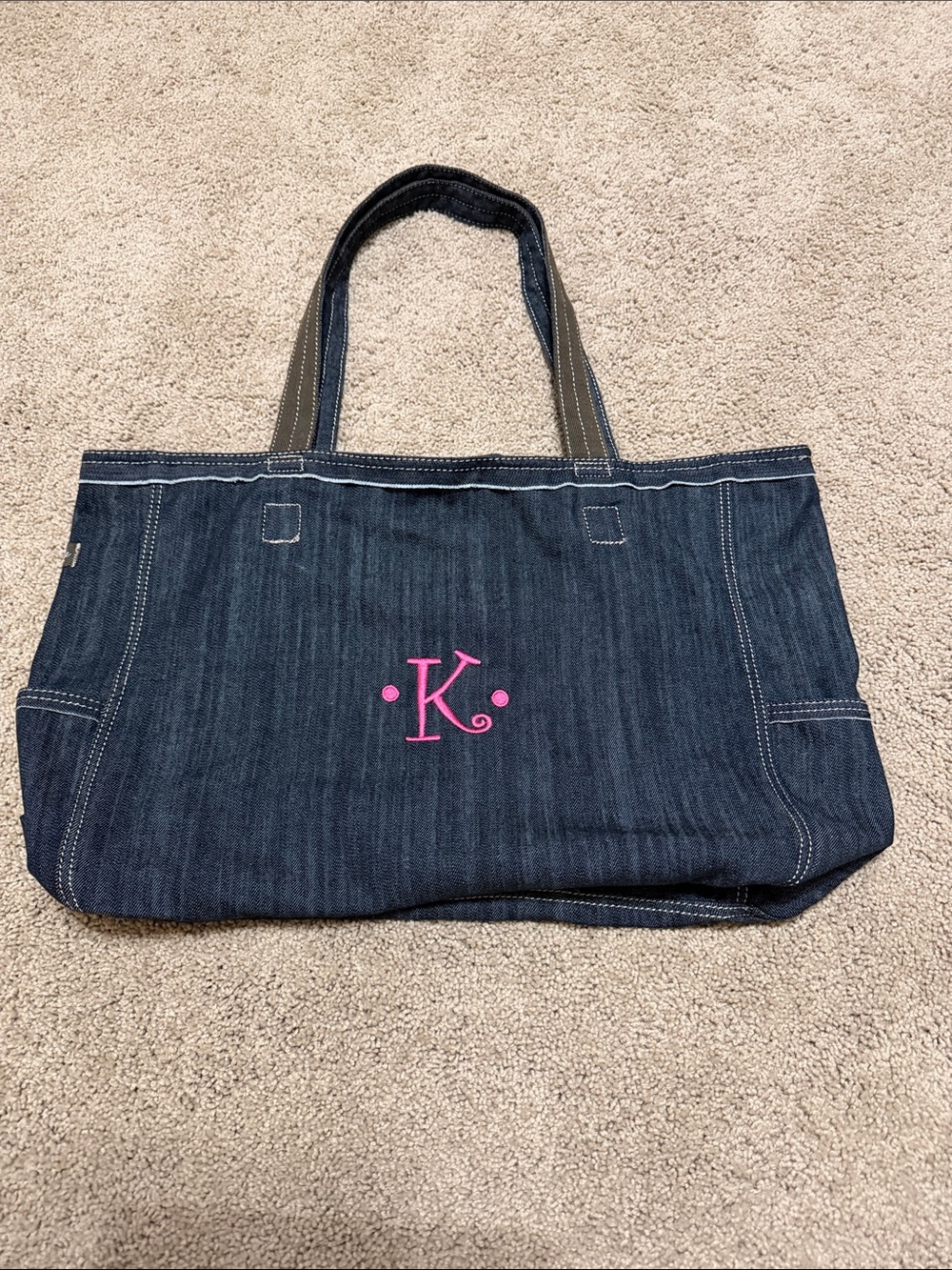 BNWOT Thirty One Denim Double Shoulder Straps Tote Bag "K"  Multiple Pockets